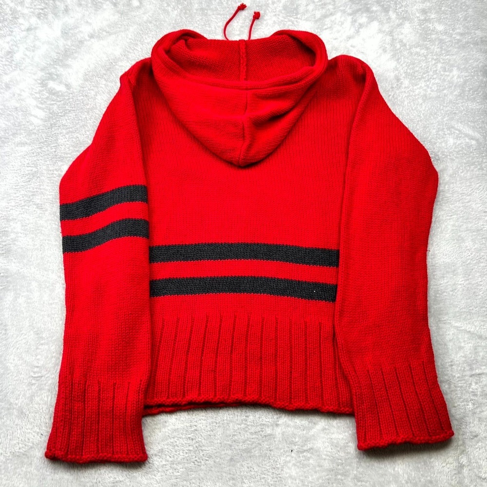VTG Ralph Lauren Polo Jeans Co Sweater Womens M Red Knit Striped Cotton Hooded - Picture 2 of 8